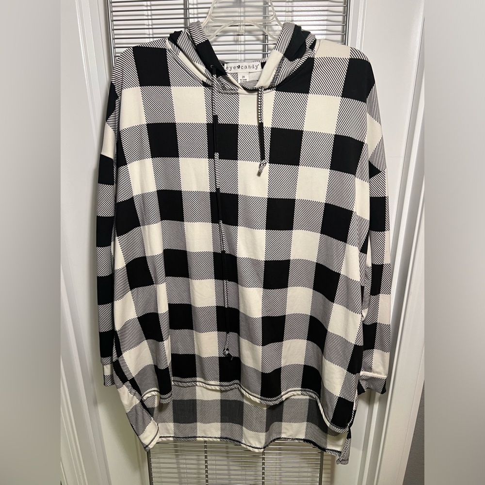 Cream and black hooded sweatshirt